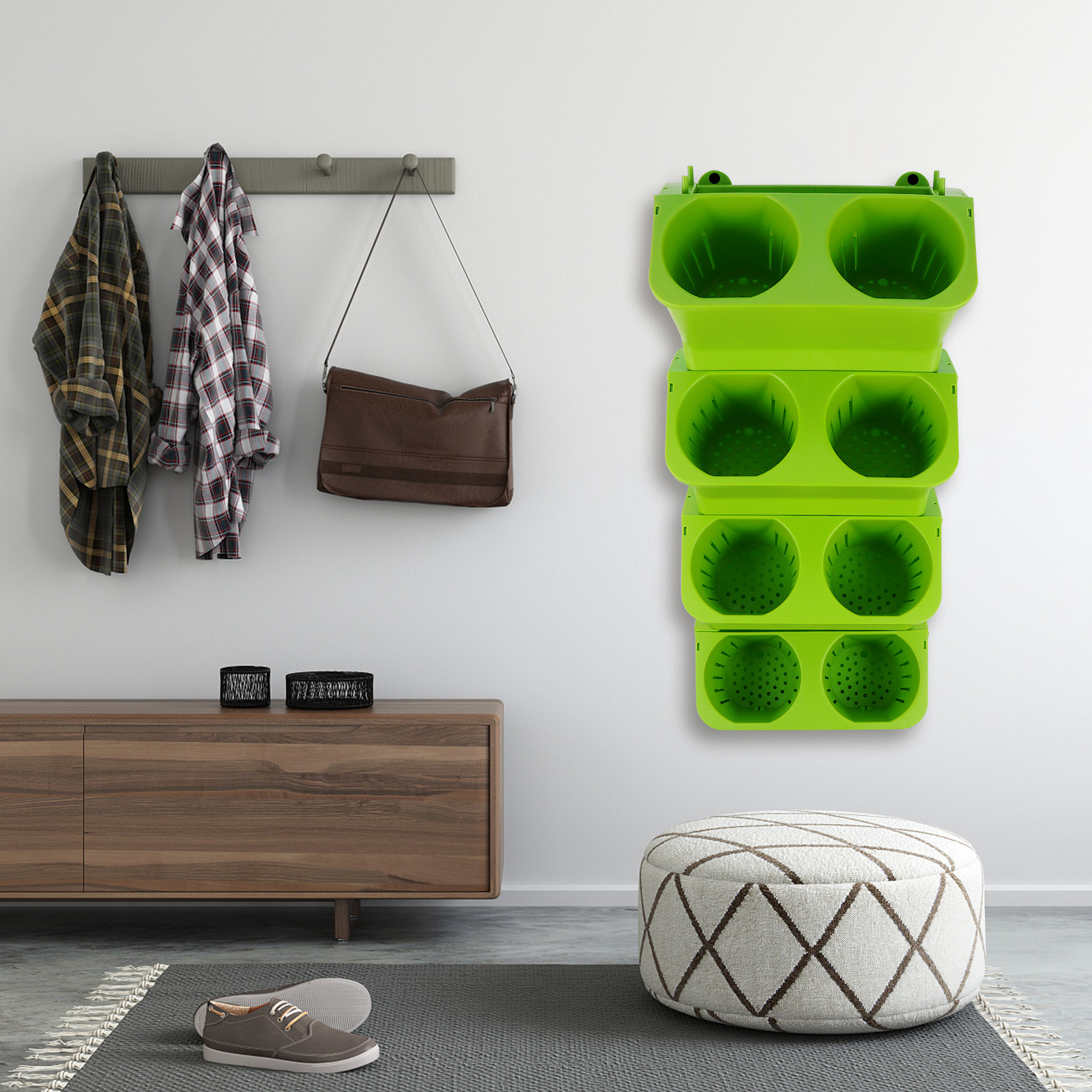 Self-Watering Planter - 4個セット 垂直型グリーンウォールプランター 自動給水式 吊り下げ式植木鉢 プラスチック製 2ポケットプランター