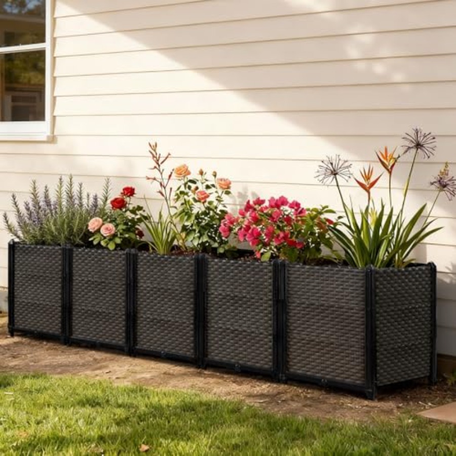 Self-Watering Planter - パティオ、バルコニー、デッキ用の屋外自動給水式高床プランターボックス。杉材製。ナチュラルブラウン。深さ19.7インチ、排水口付き。