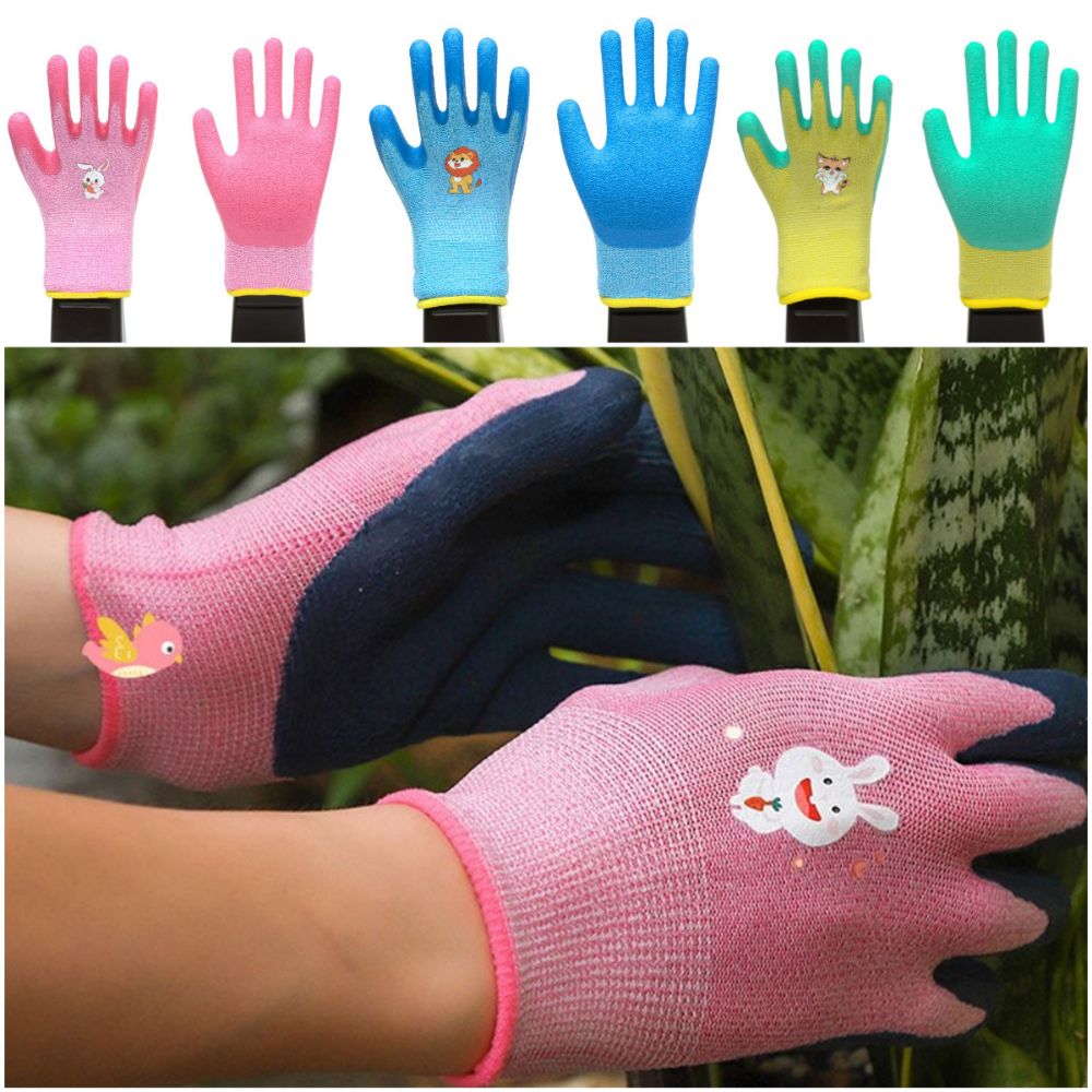 Gardening Tools Cartoon - ツール多目的作業手袋 13 針漫画動物保護ミトン肥厚ピンクブルーイエローガーデニンググローブ除草