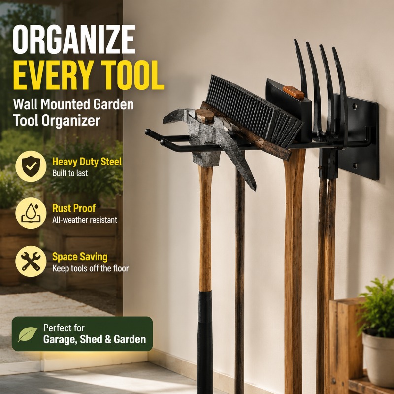 Gardening Tools Spade - 厚みのある壁掛け式ガーデンツール収納ラック、シャベル・スペードオーガナイザーホルダー、頑丈なガレージ吊り下げフック、省スペースハードウェア