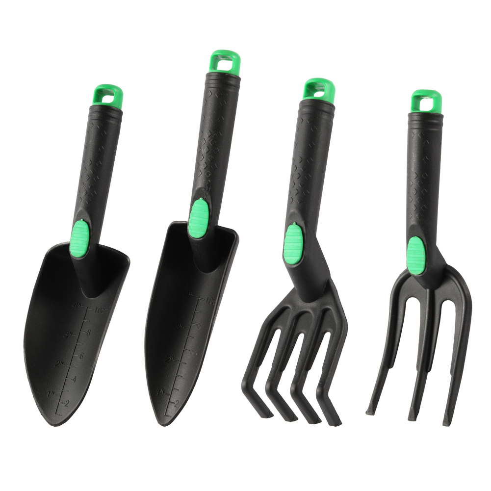 Gardening Tools Spade - 4個のガーデンシャベルツールセット 土壌を緩めるレーキチップ 丸型シャベル 苗植え用 花を植える 土壌をシャベルで掘る
