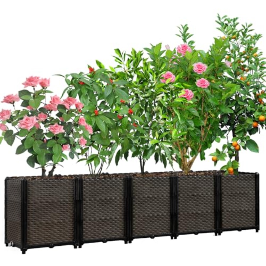 パティオ、バルコニー、デッキ用の屋外自動給水式高床プランター - Self-Watering Planter のレビューと価格