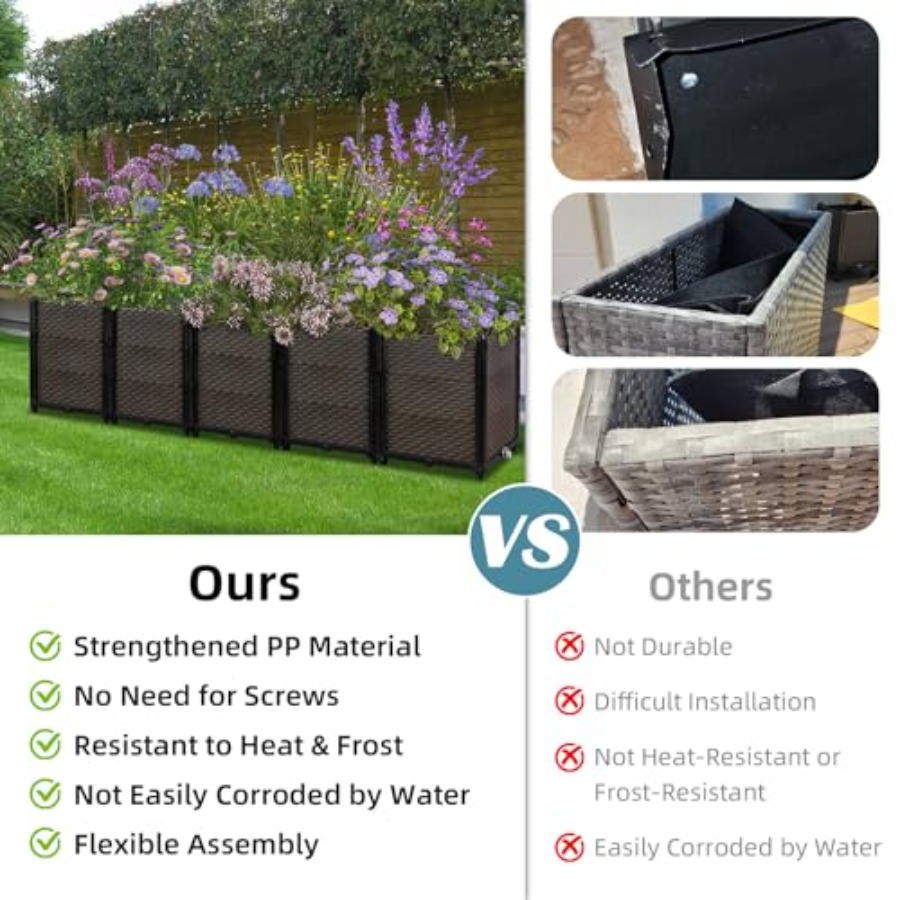 パティオ、バルコニー、デッキ用の屋外自動給水式高床プランター - Self-Watering Planter のレビューと価格