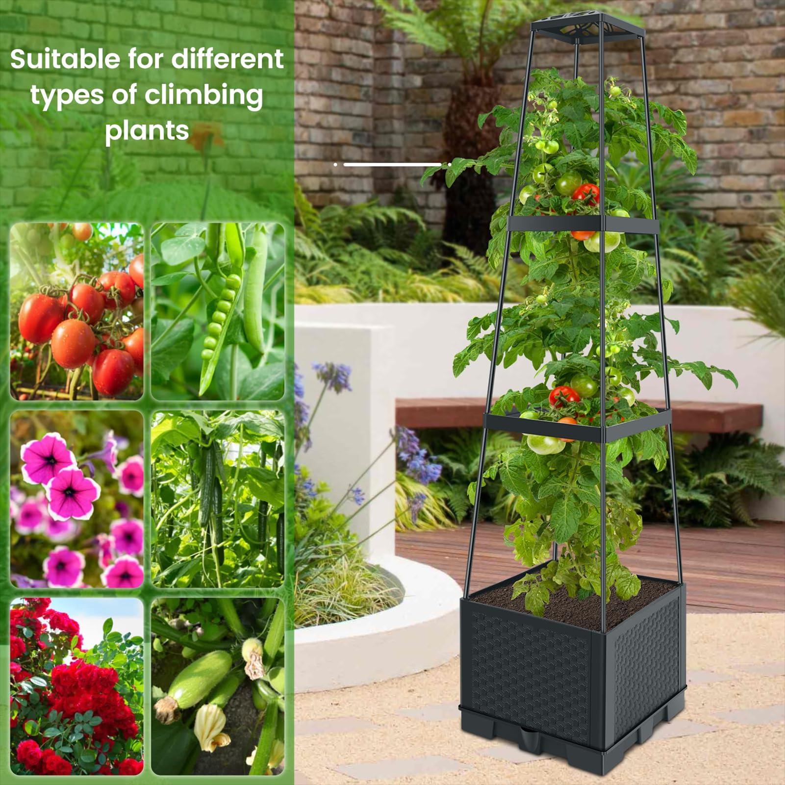 トレリス付き114cm自動給水式頑丈屋外用レイズドプランター - Self-Watering Planter のレビューと価格