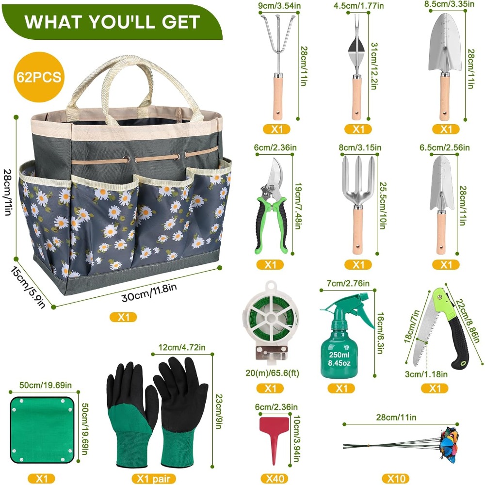 ステンレス製シャベル、マット、剪定ばさみ、耐久性のあるバッグ - Gardening Tools Gift Set のレビューと価格