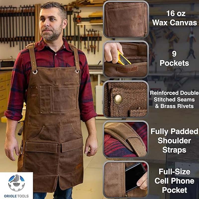 ワックス加工された頑丈なキャンバスエプロン、肩保護付き、庭仕 - Gardening Tools In Store のレビューと価格